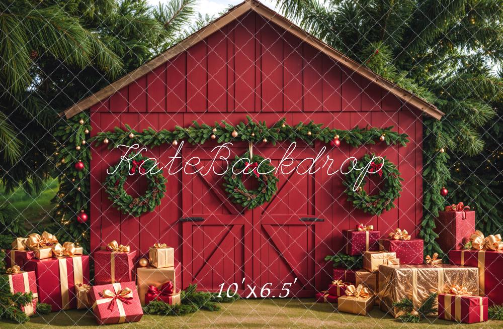 Kate Christmas Barn With Gifts Boxes Backdrop Designed by Emetselch