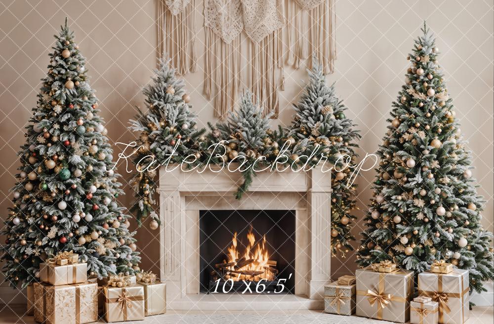 Christmas Tree Fireplace Boho Foto Achtergrond Designed by Emetselch