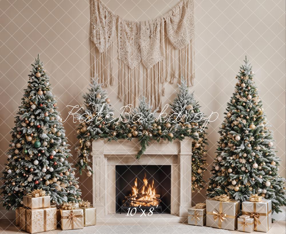 Christmas Tree Fireplace Boho Foto Achtergrond Designed by Emetselch