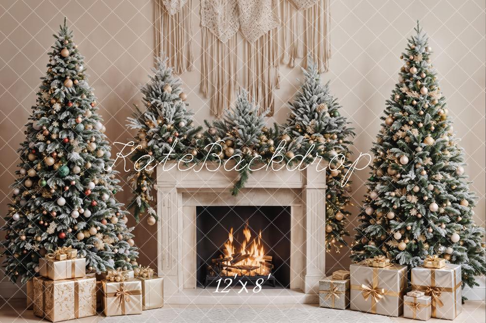 Christmas Tree Fireplace Boho Foto Achtergrond Designed by Emetselch