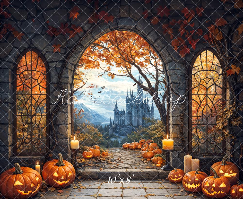 Kate Halloween Arch Maple Castle Pumpkin Backdrop Designed by Emetselch