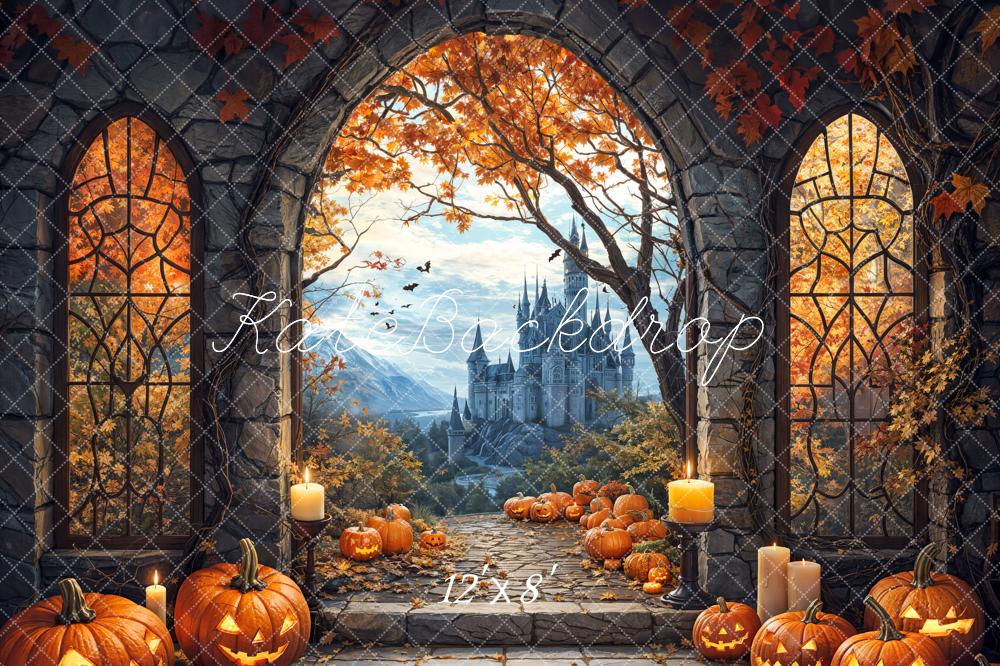 Kate Halloween Arch Maple Castle Pumpkin Backdrop Designed by Emetselch