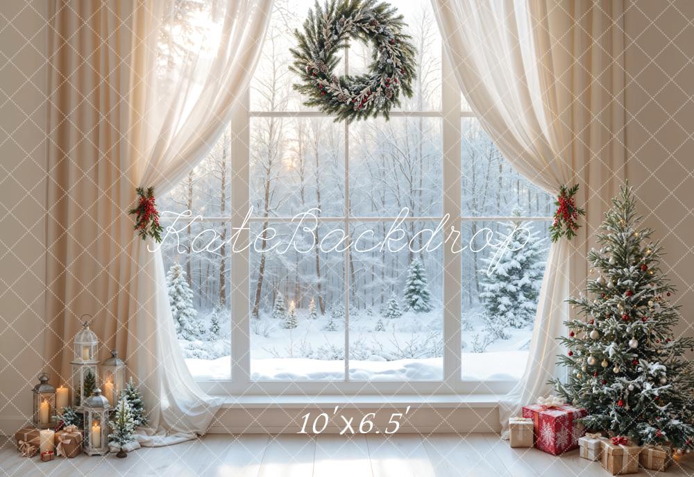 Kate Christmas White Window Wreath Backdrop Designed by Emetselch