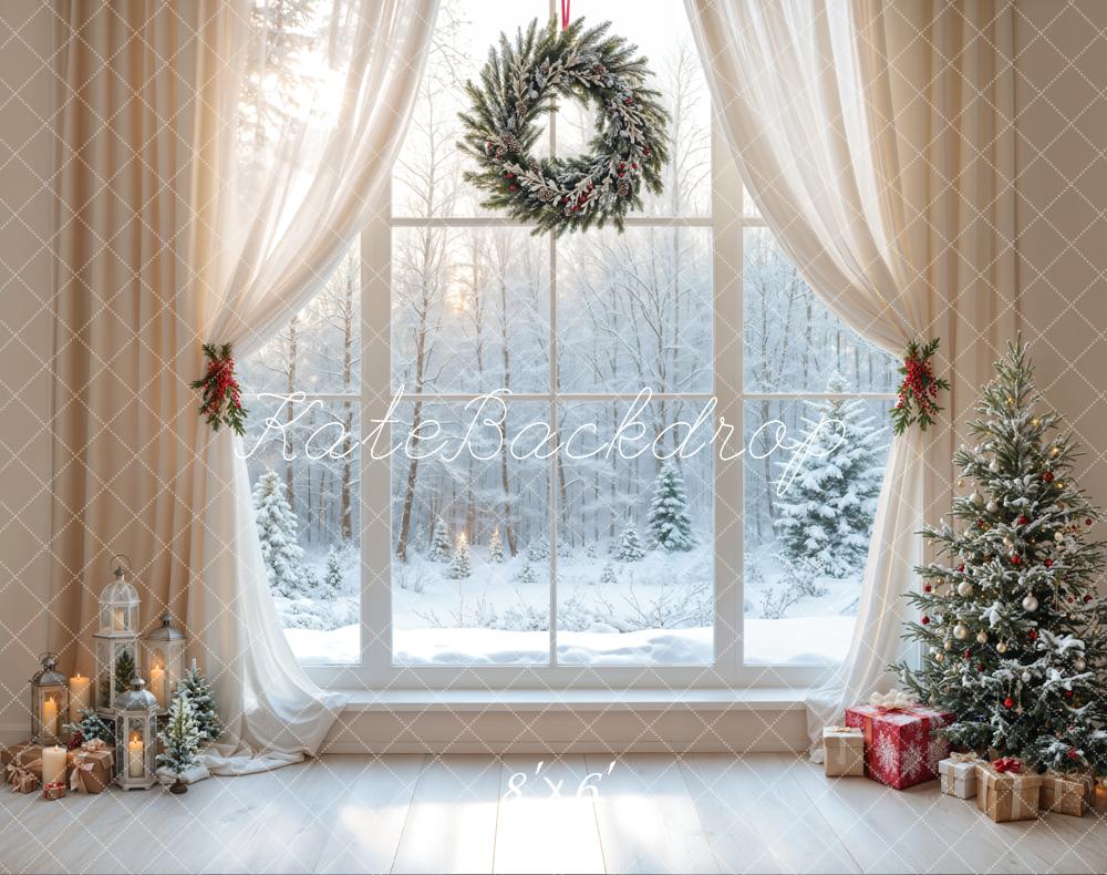 Kate Christmas White Window Wreath Backdrop Designed by Emetselch