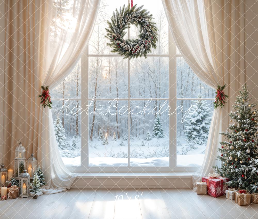 Kate Christmas White Window Wreath Backdrop Designed by Emetselch