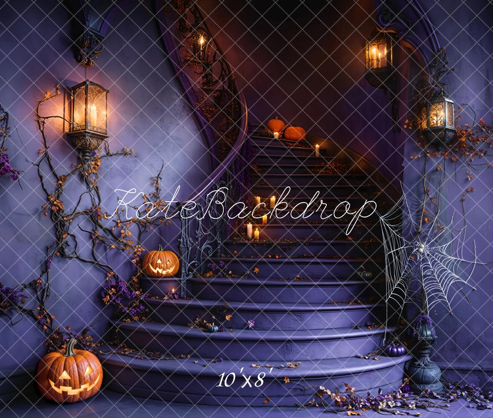 Kate Halloween Staircase Pumpkin Spider Web Backdrop Designed by Emetselch