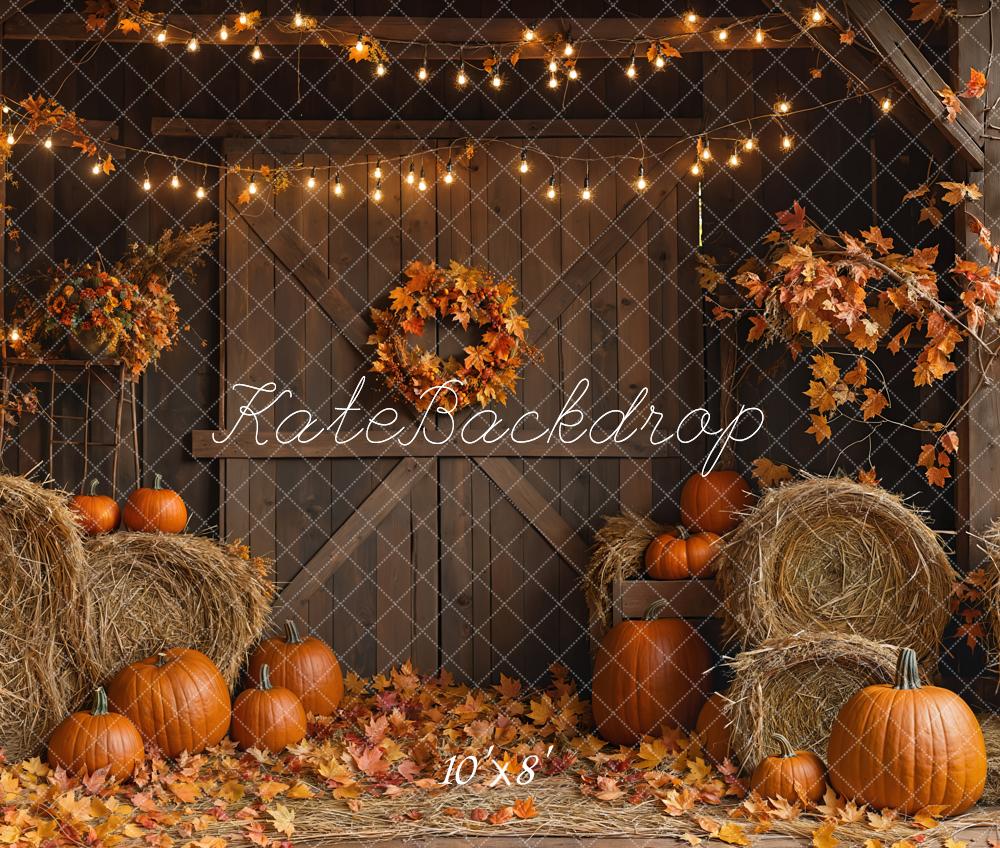 Kate Fall Barn Door Hay Bale Backdrop Designed by Emetselch