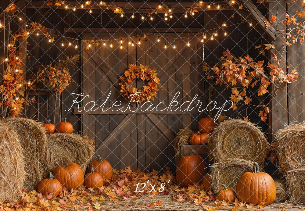 Kate Fall Barn Door Hay Bale Backdrop Designed by Emetselch