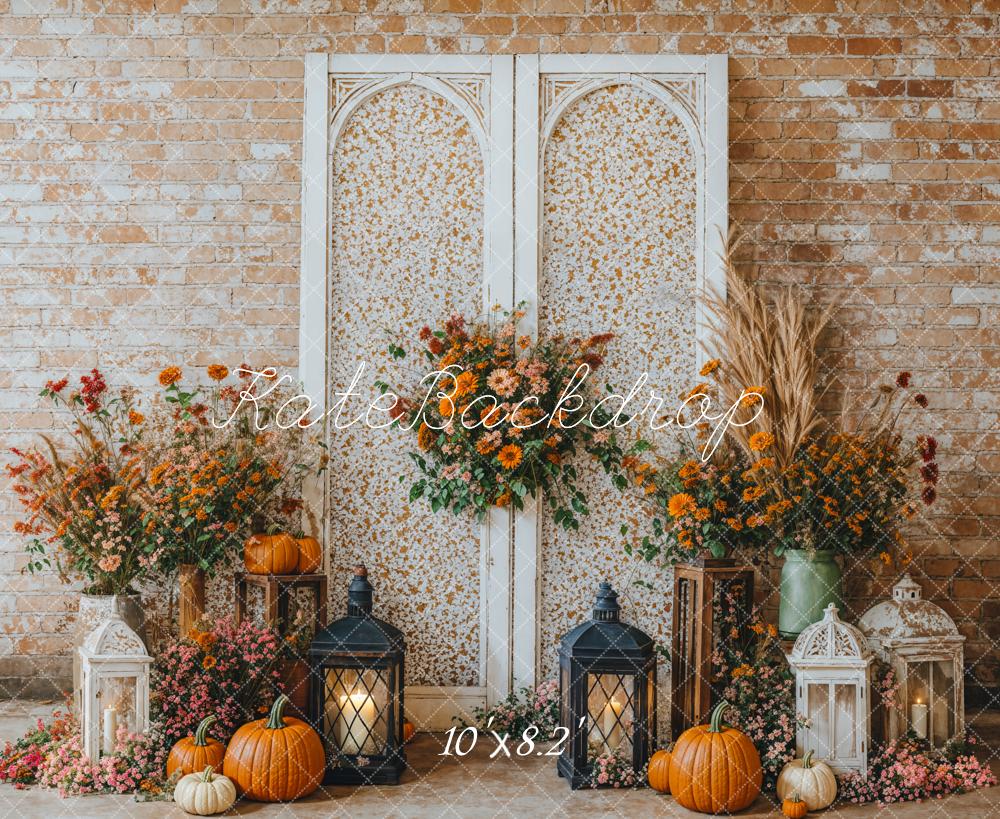 Fall Floral Arch Brick Wall Backdrop Designed by Emetselch