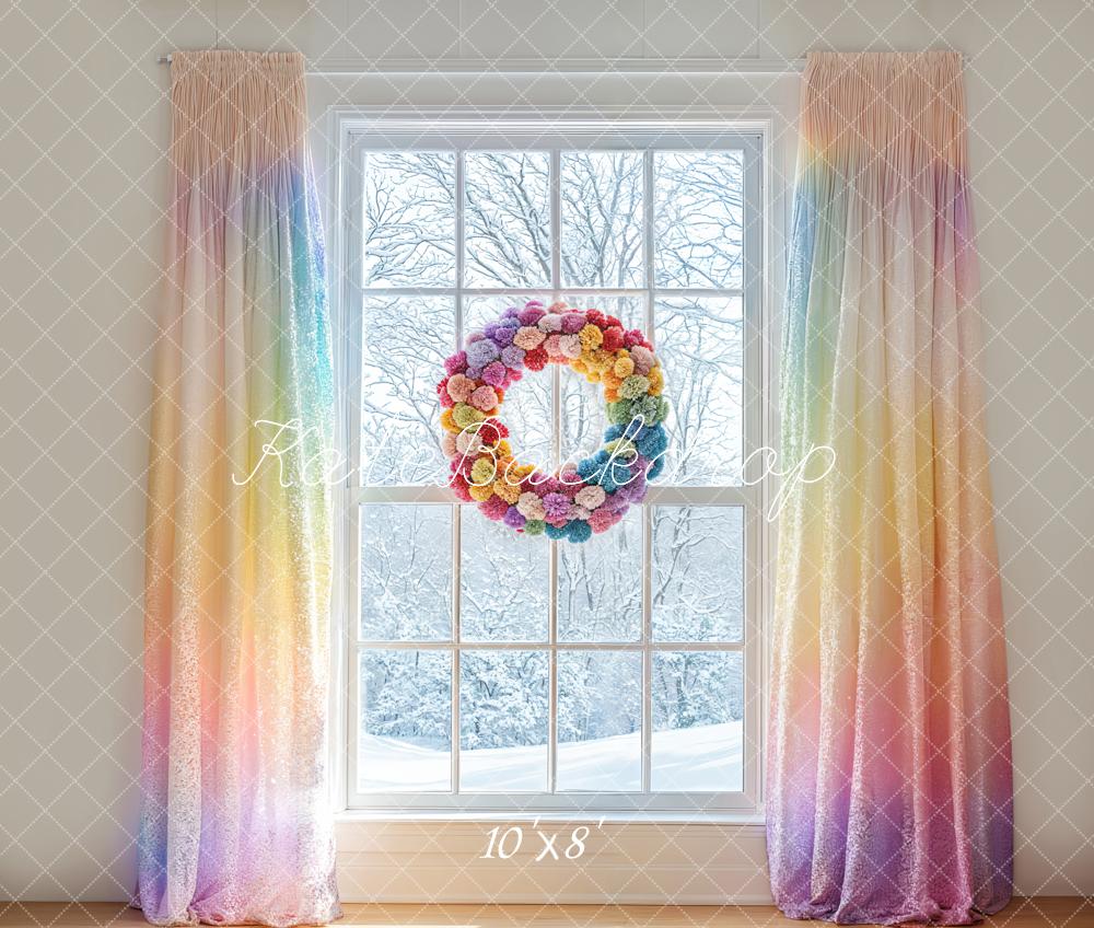 Rainbow Gradient Curtains Window Foto Achtergrond Designed by Emetselch