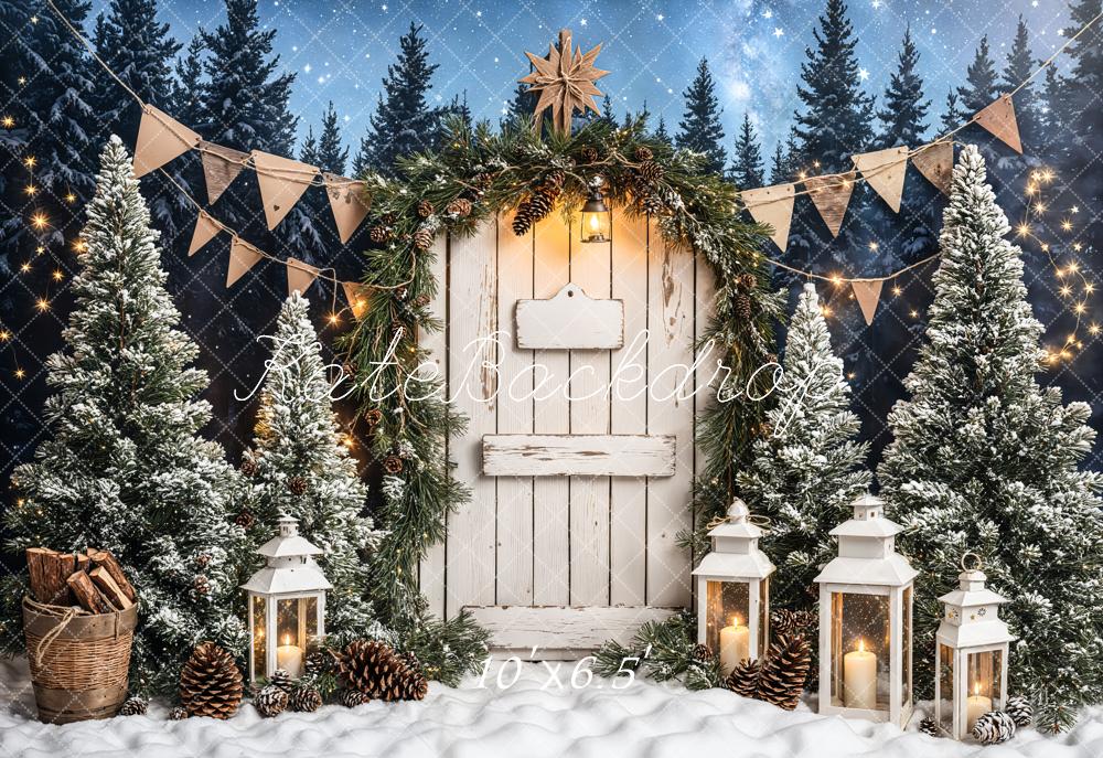 Kate Christmas Tree White Wood Door Backdrop Designed by Emetselch