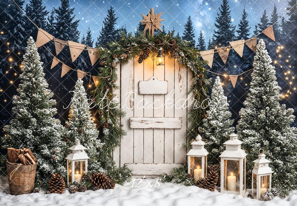 Kate Christmas Tree White Wood Door Backdrop Designed by Emetselch