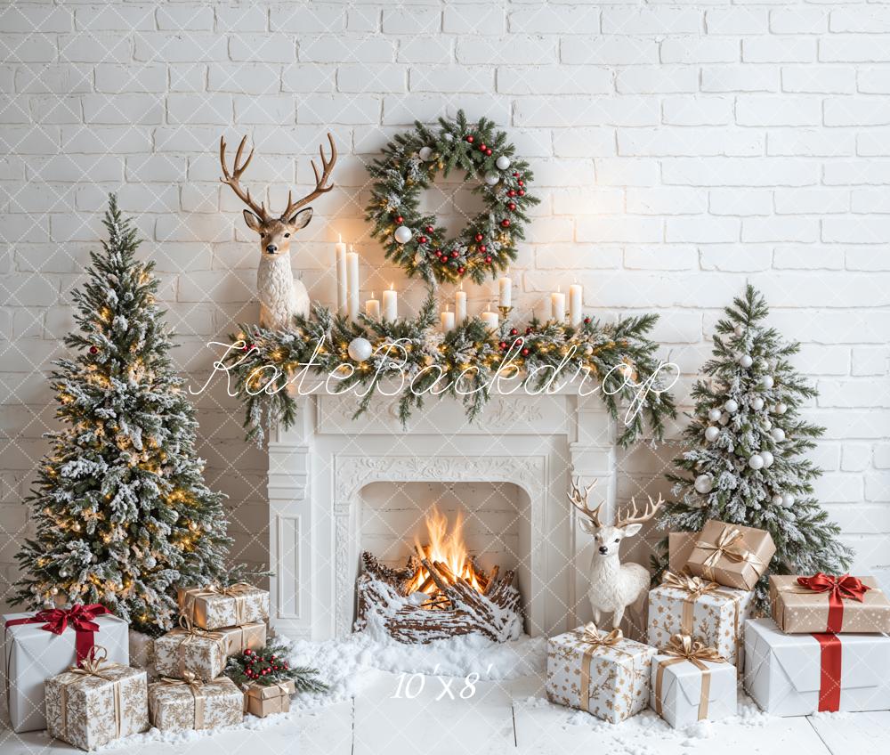 Kate Christmas White Fireplace Gift Tree Backdrop Designed by Emetselch