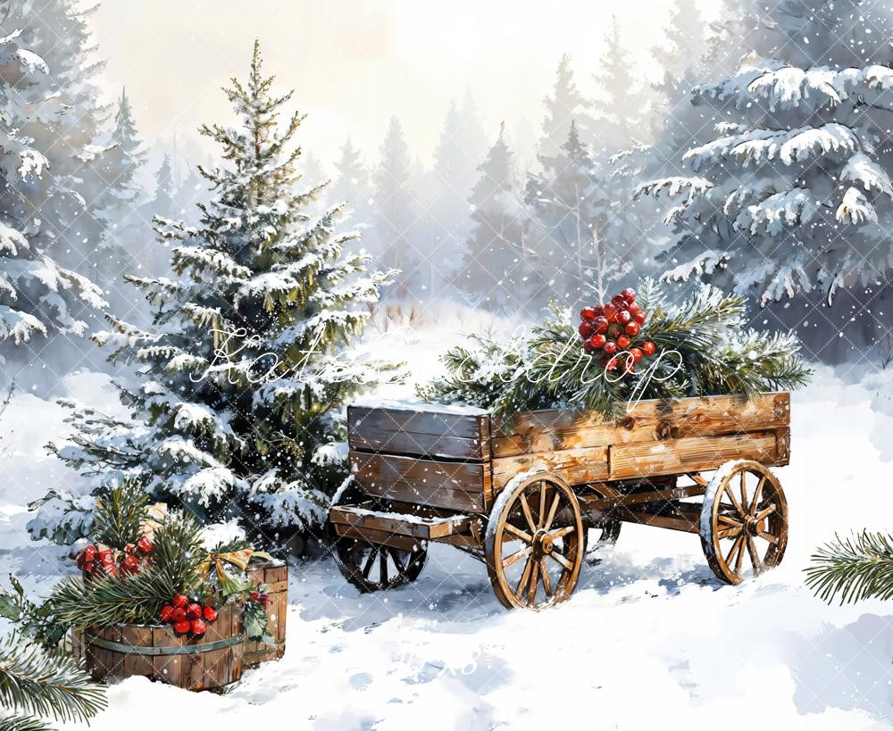 Kate Winter Christmas Outdoor Snow Carriages Backdrop Designed by Emetselch