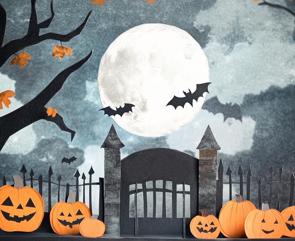 Kate Halloween Moon Pumpkin Gate Backdrop Designed by Emetselch