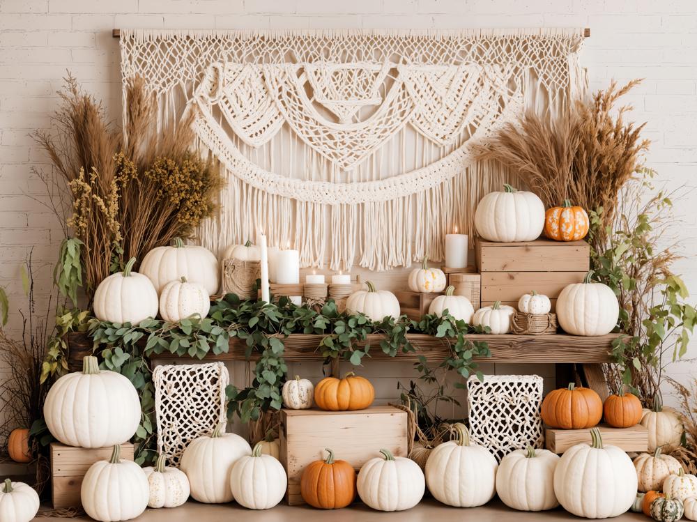 Fondo de Macramé de Calabaza Boho de Otoño Designed by Emetselch