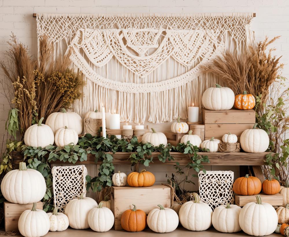 Fondo de Macramé de Calabaza Boho de Otoño Designed by Emetselch