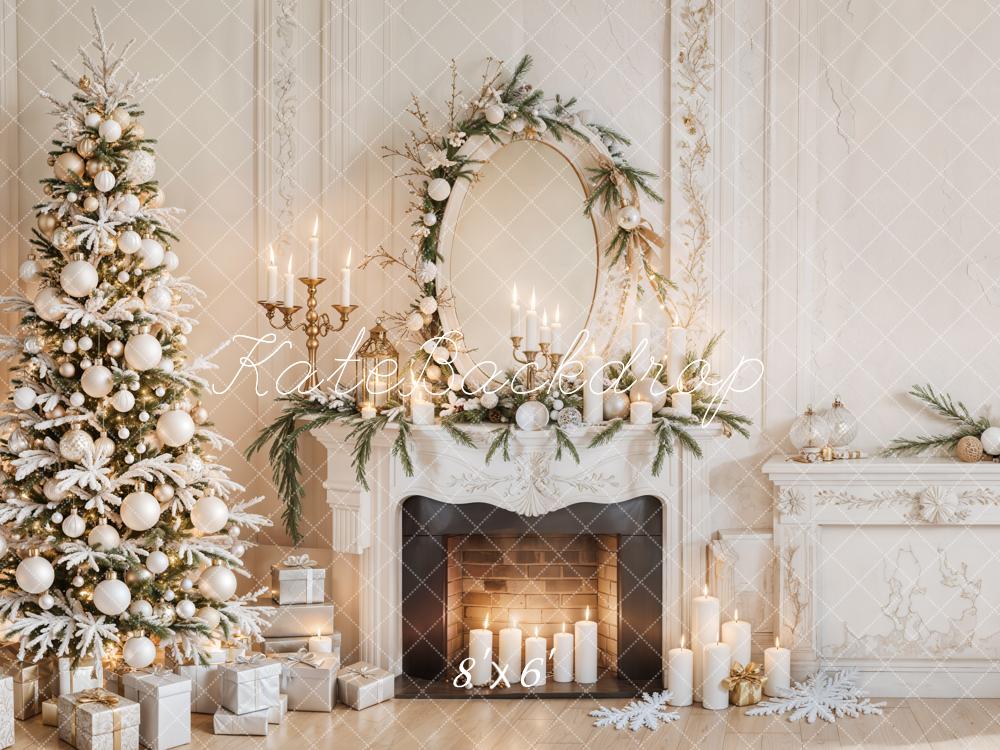 Kate White Christmas Tree Fireplace Retro Wall Backdrop Designed by Emetselch