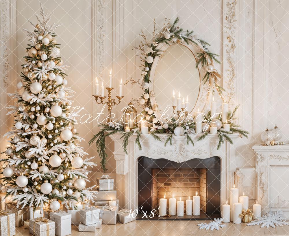 Kate White Christmas Tree Fireplace Retro Wall Backdrop Designed by Emetselch