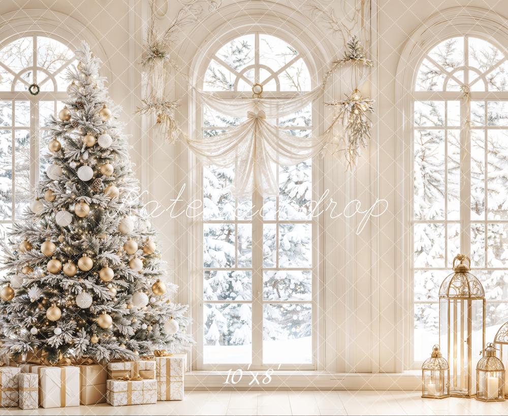 Árbol de Navidad Blanco Vintage con Ventana Arco de Fondo Diseñado por Emetselch