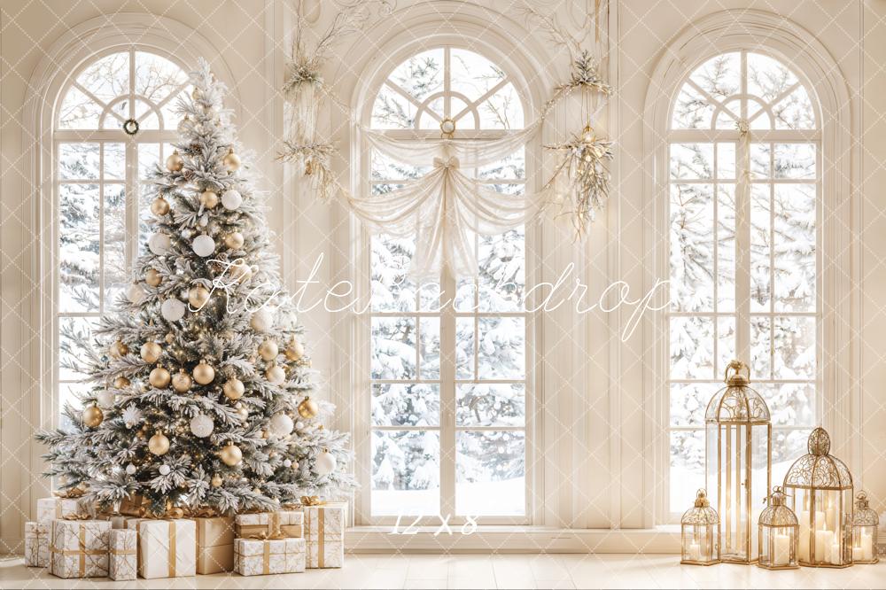 Árbol de Navidad Blanco Vintage con Ventana Arco de Fondo Diseñado por Emetselch