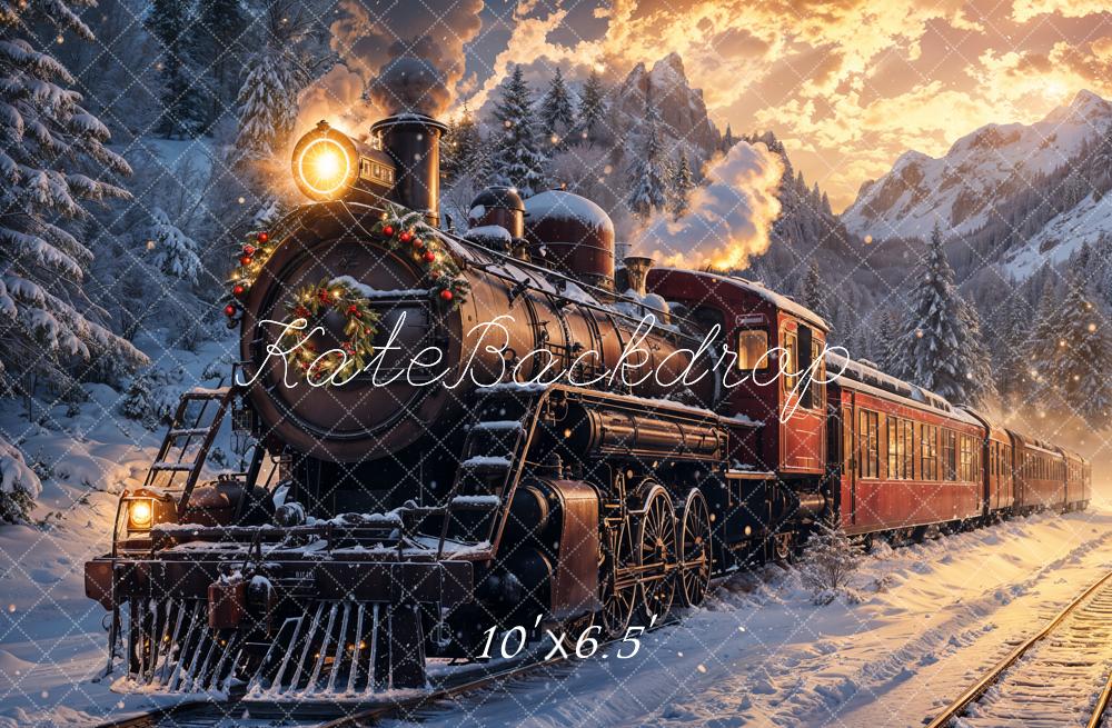 Tren Polar Navideño al Atardecer con Fondo Nevado Diseñado por Emetselch