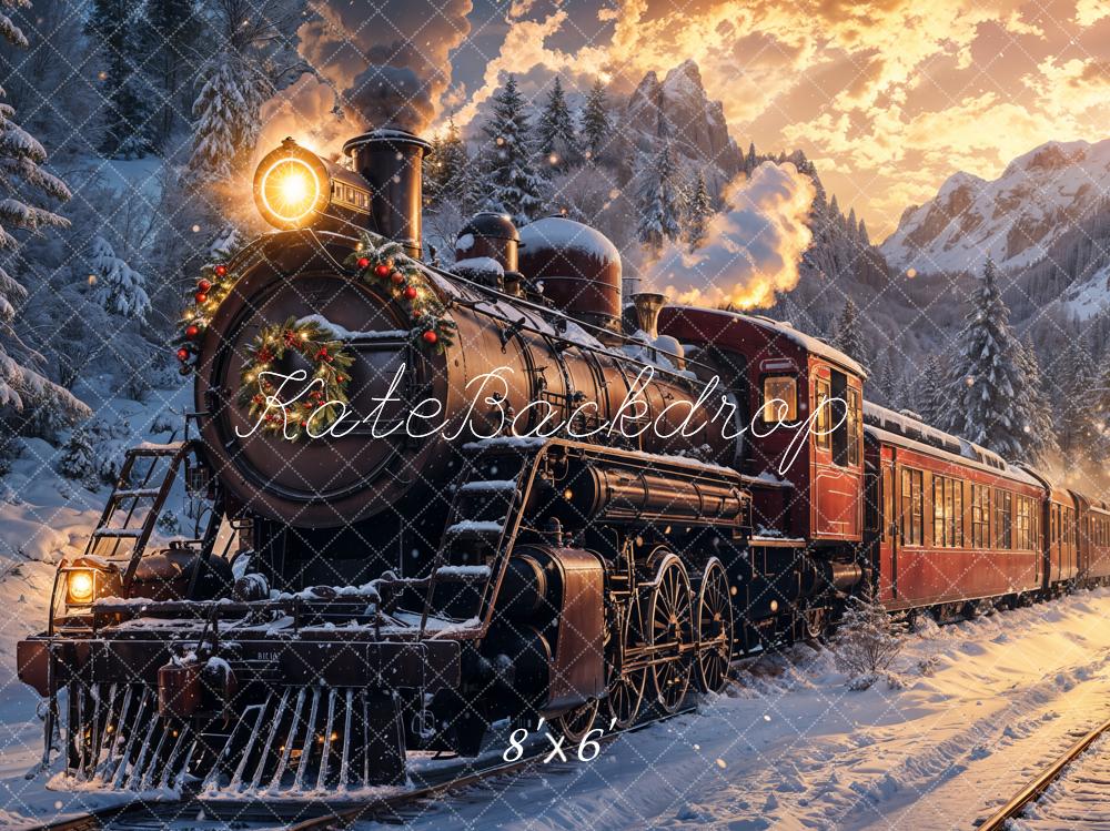 Tren Polar Navideño al Atardecer con Fondo Nevado Diseñado por Emetselch