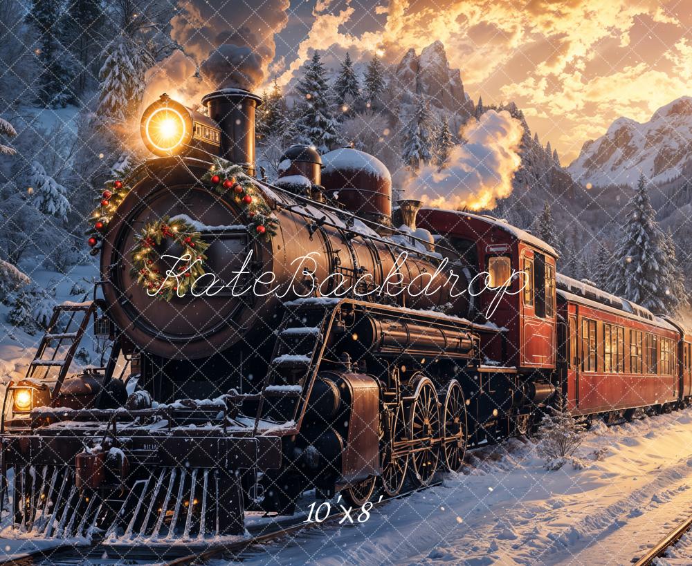 Tren Polar Navideño al Atardecer con Fondo Nevado Diseñado por Emetselch