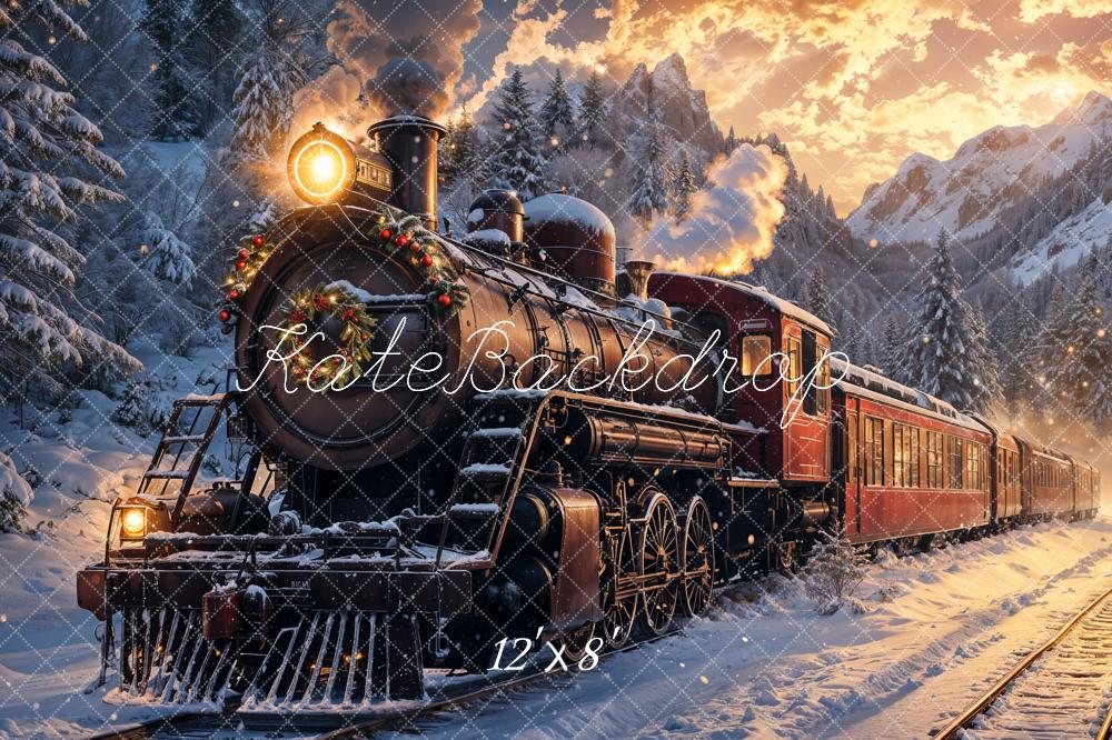 Tren Polar Navideño al Atardecer con Fondo Nevado Diseñado por Emetselch