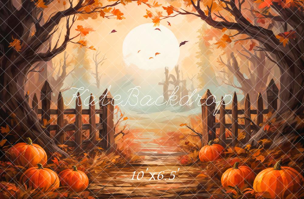 Kate Fall Pumpkin Forest Sunset Backdrop Designed by Emetselch