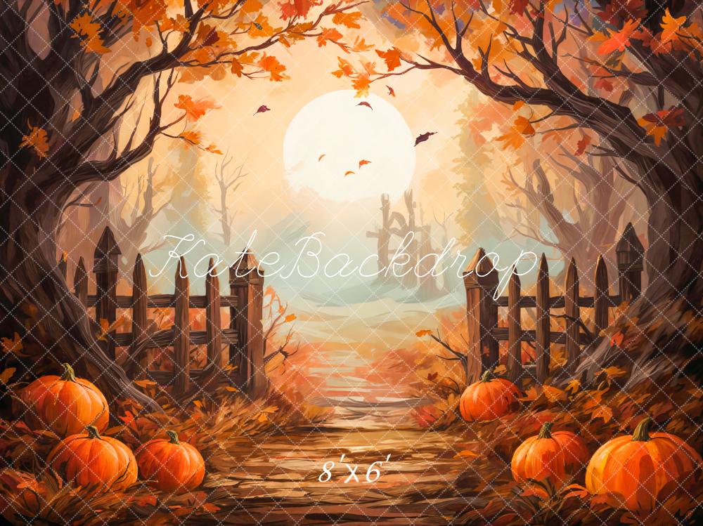 Kate Fall Pumpkin Forest Sunset Backdrop Designed by Emetselch