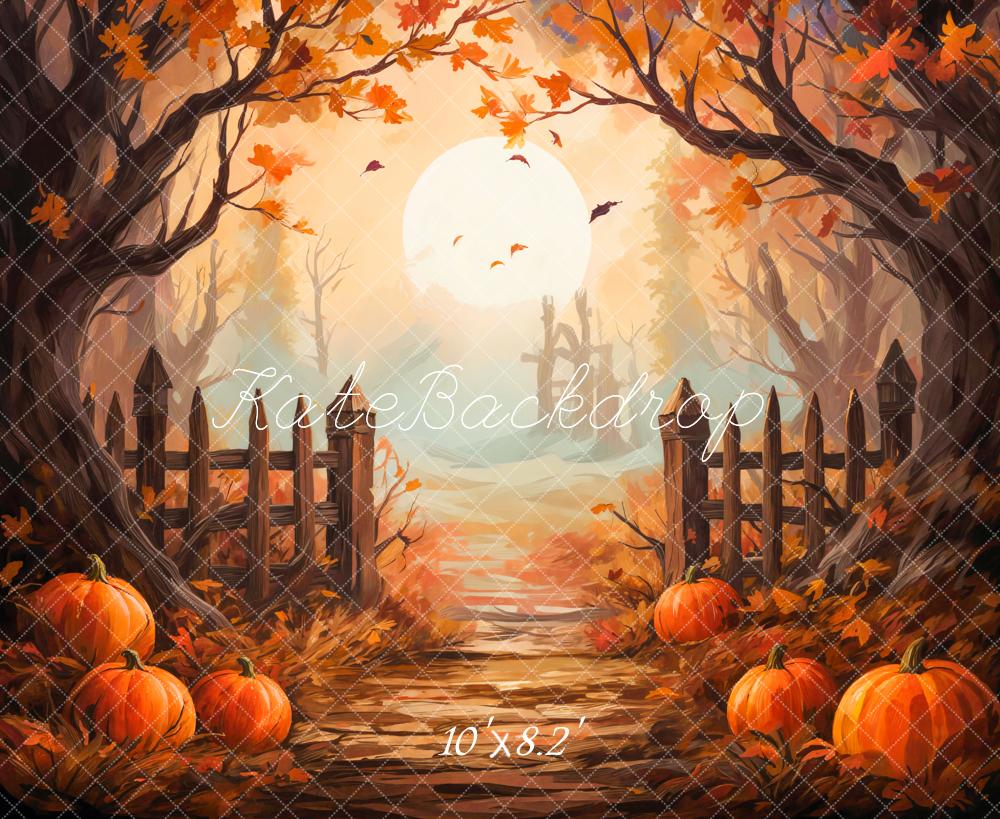 Fall Pumpkin Forest Sunset Foto Achtergrond Designed by Emetselch