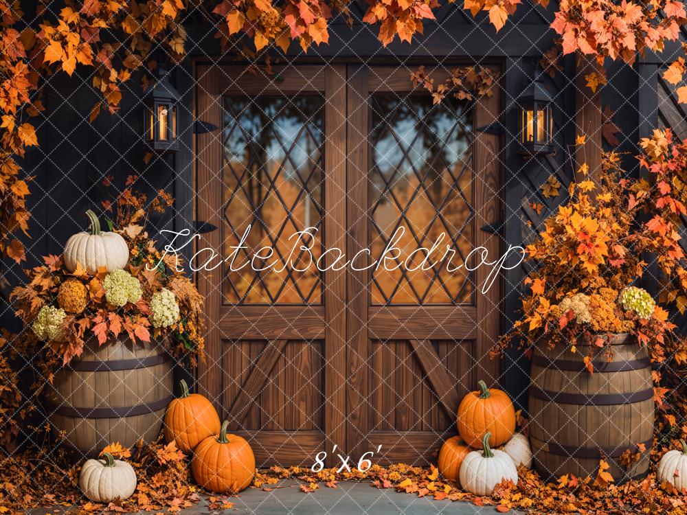 Kate Fall Pumpkins Wooden Door Backdrop Designed by Emetselch