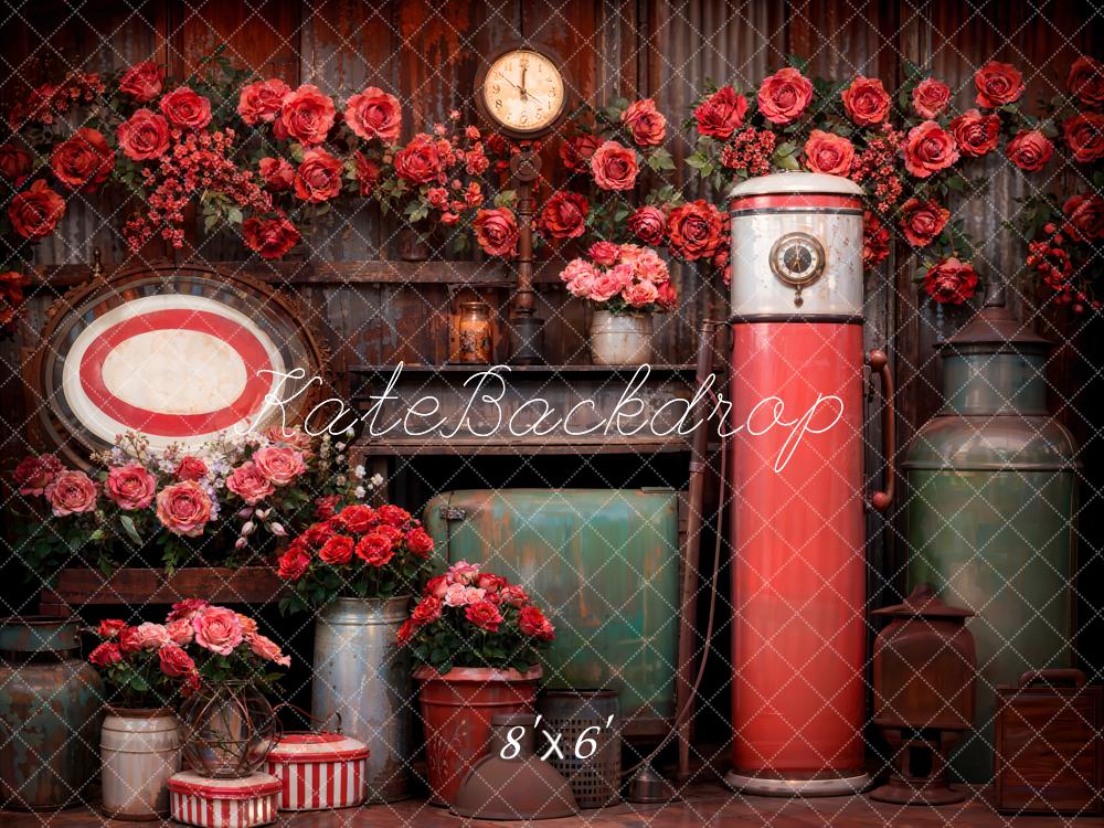 Kate Vintage Floral Gas Pump Clock Backdrop Designed by Emetselch