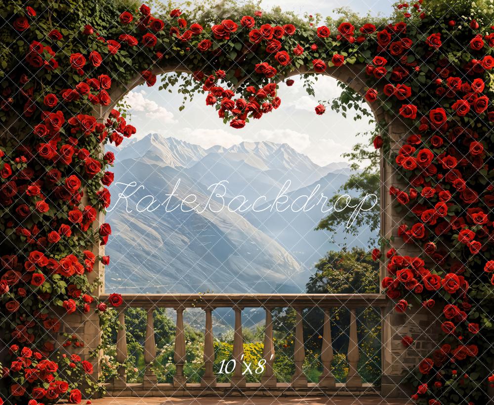 Kate Flower Arch Balcony Mountain Backdrop Designed by Emetselch