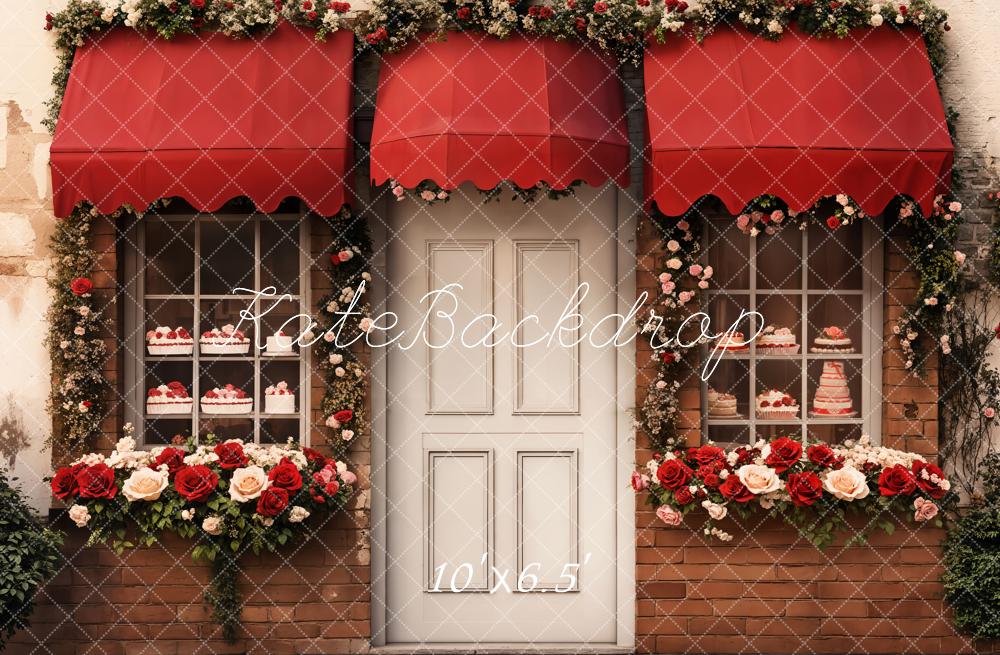 Bakery Shop Rode Bloemen Deur Foto Achtergrond Designed by Emetselch