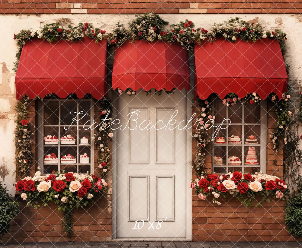 Bakery Shop Rode Bloemen Deur Foto Achtergrond Designed by Emetselch