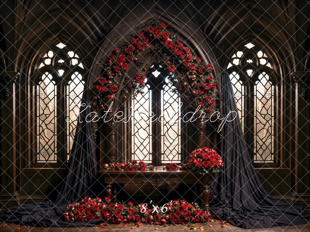 Kate Gothic Red Roses Flower Arch Backdrop Designed by Emetselch