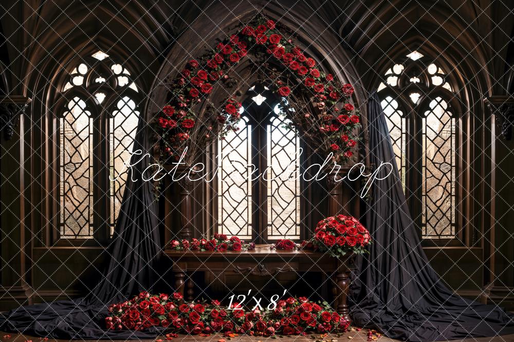 Arco di Fiori Rosso Gotico con Rose Backdrop Designed by Emetselch