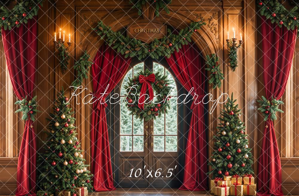 Cortinas de puerta con arco de árbol de Navidad Wreath Backdrop Diseñado por Emetselch