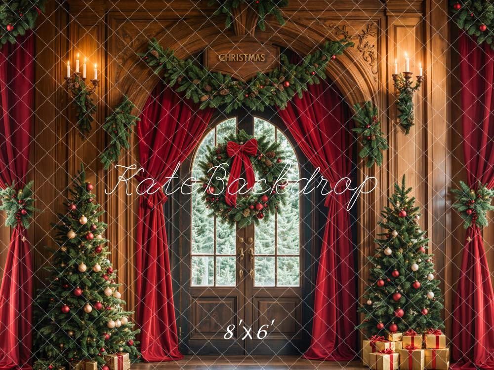 Cortinas de puerta con arco de árbol de Navidad Wreath Backdrop Diseñado por Emetselch