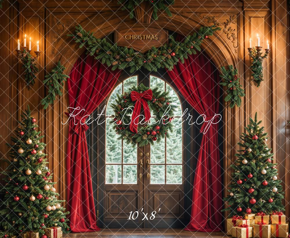 Cortinas de puerta con arco de árbol de Navidad Wreath Backdrop Diseñado por Emetselch