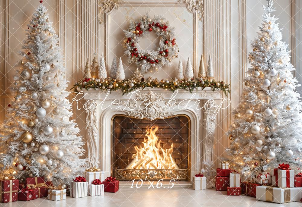 Fondo de Navidad Chimenea Árboles Blancos Regalos Diseñado por Emetselch