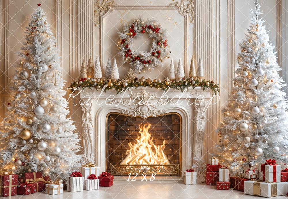 Fondo de Navidad Chimenea Árboles Blancos Regalos Diseñado por Emetselch