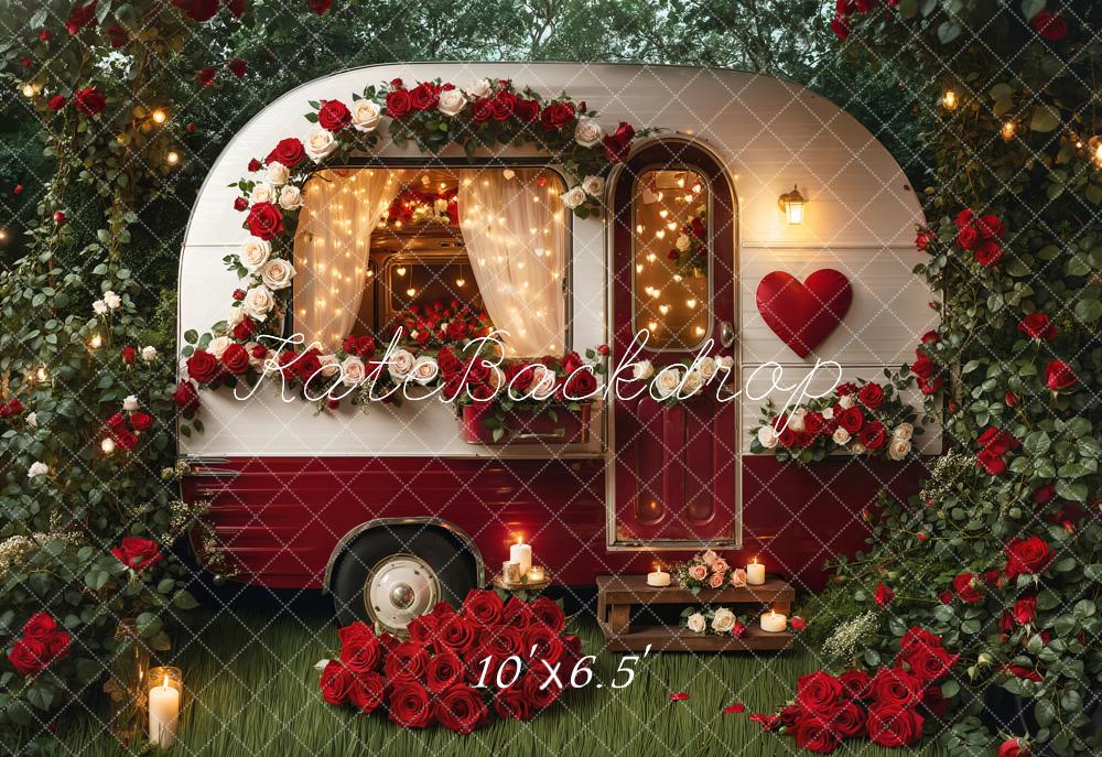 Valentijnsdag Romantische Bloemen Camper Foto Achtergrond Designed by Emetselch