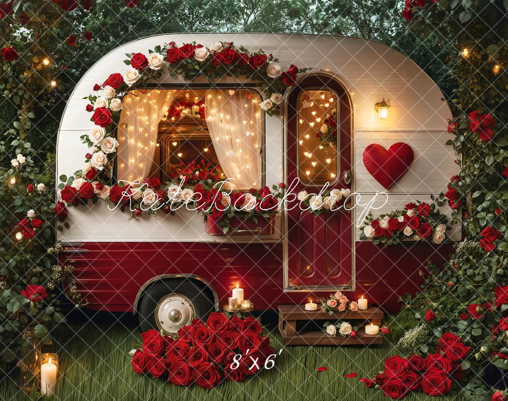 Valentijnsdag Romantische Bloemen Camper Foto Achtergrond Designed by Emetselch