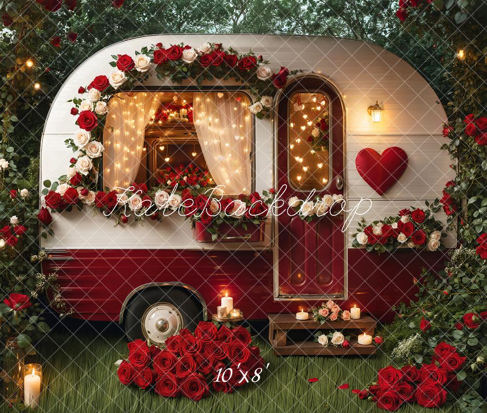 Valentijnsdag Romantische Bloemen Camper Foto Achtergrond Designed by Emetselch