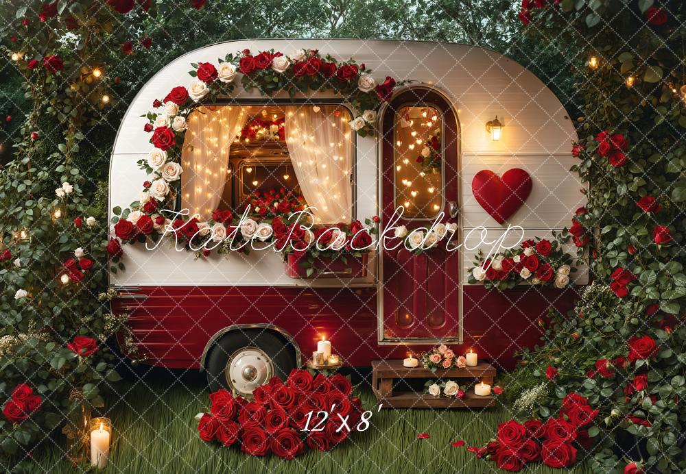 Valentijnsdag Romantische Bloemen Camper Foto Achtergrond Designed by Emetselch