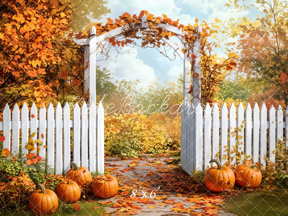 Fall Garden Arch Fence Pumpkin Foto Achtergrond Designed by Emetselch