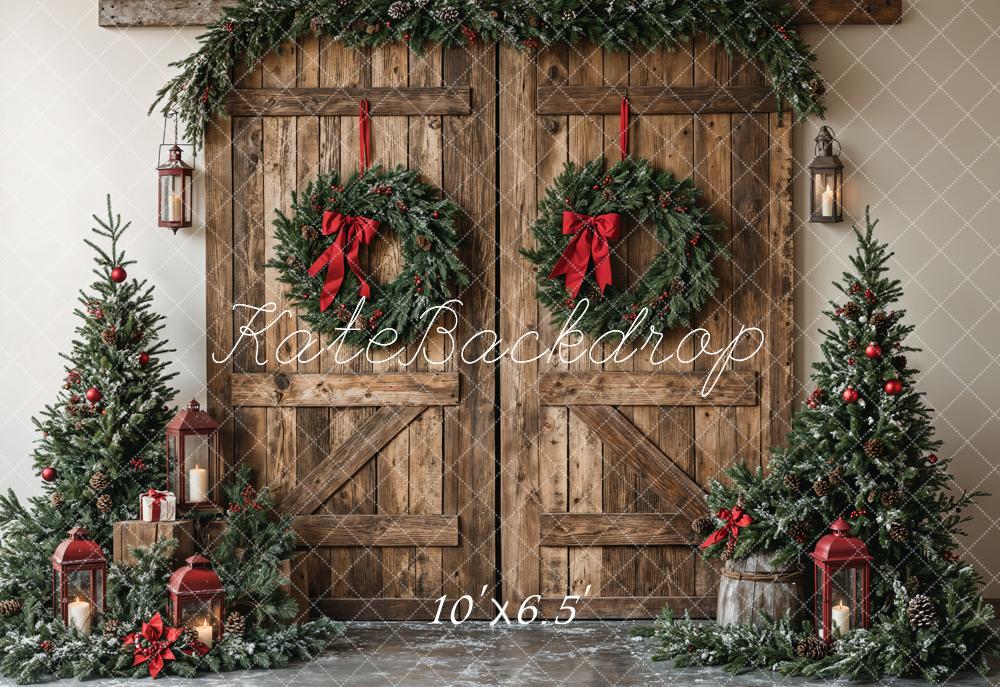 Kate Christmas Wooden Barn Door With Wreath Backdrop Designed by Emetselch